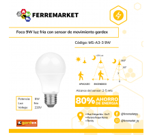 FOCO 9W LUZ FRIA CON SENSOR DE MOVIMIENTO GARDEX