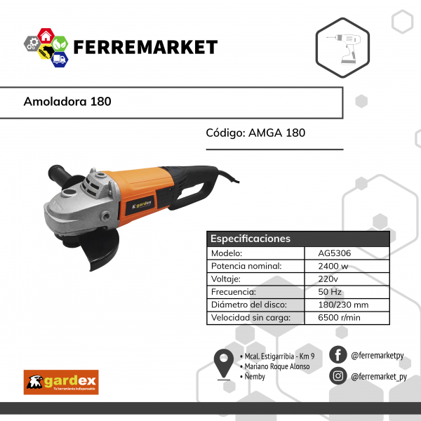 AMOLADORA GARDEX 180MM 2400W 8.000RPM