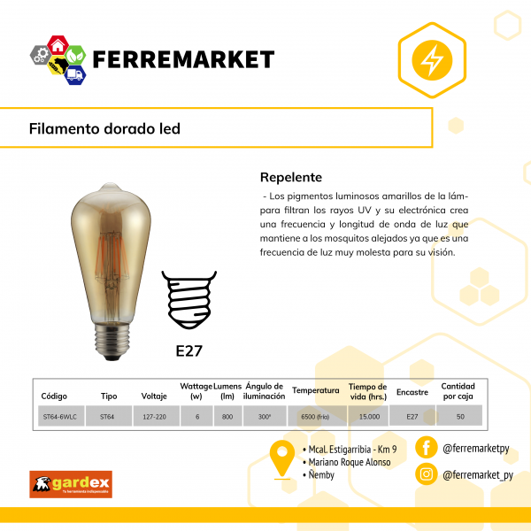 FOCO FILAMENTO DORADO LED GARDEX
